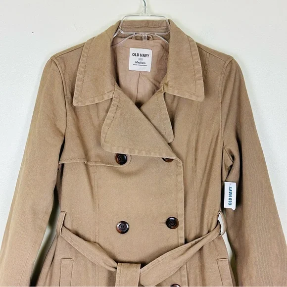 OLD NAVY Women’s Trench Coat Tan Double Breasted Cotton Twill, Size M - Picture 2 of 10